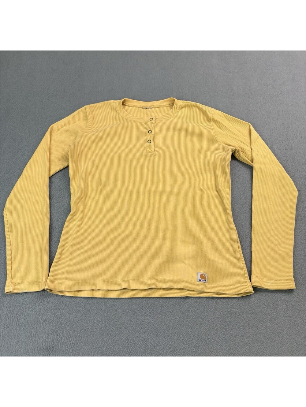 Vintage Carhartt Rib Knit Henley Long Sleeve Womens Size Medium (?) Yellow